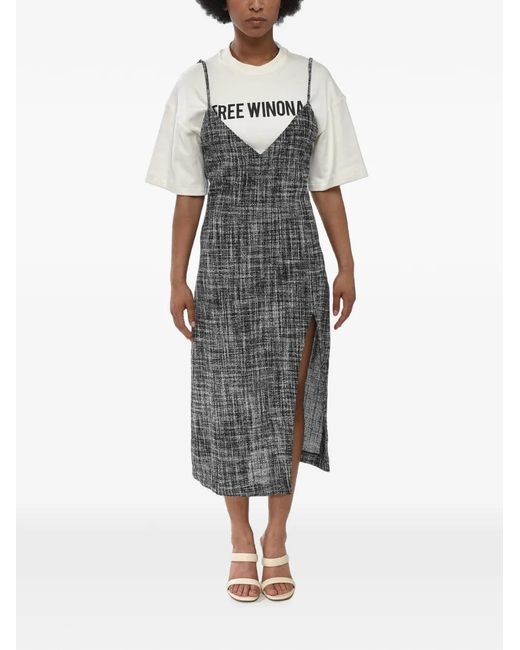 Off-White c/o Virgil Abloh Gray Tweed-Effect Layered-Design Midi Dress
