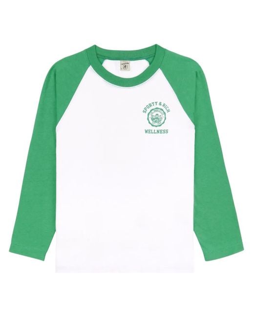 Sporty & Rich Green Emblem Logo-Print T-Shirt