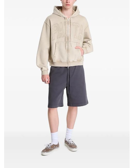 PATTA Natural Logo-Appliqué Zip-Up Hoodie