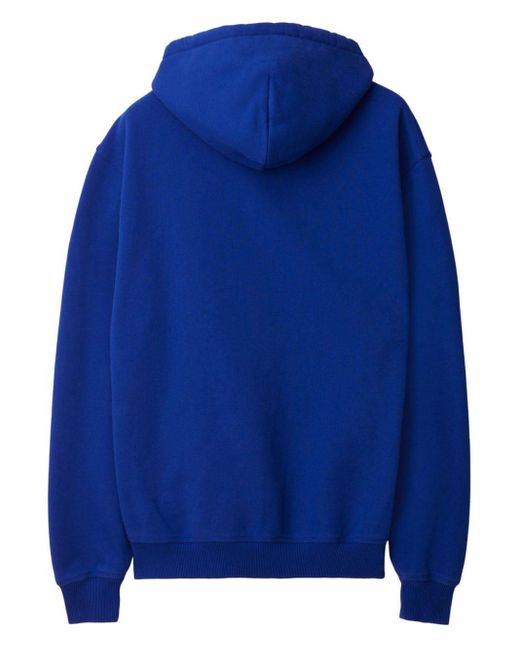 Burberry Blue Ekd-embroidered Cotton Hoodie for men