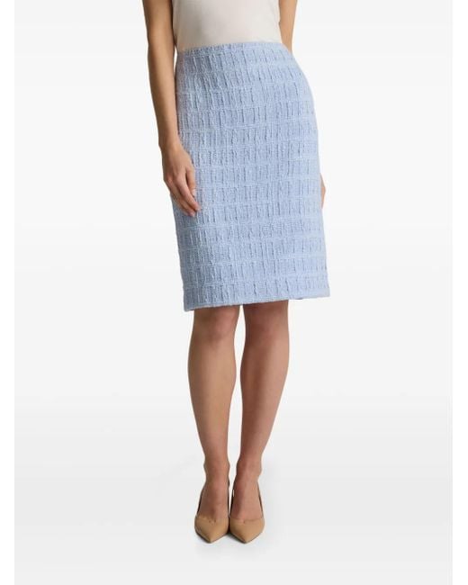 St. John Blue Textured Plaid Skirt