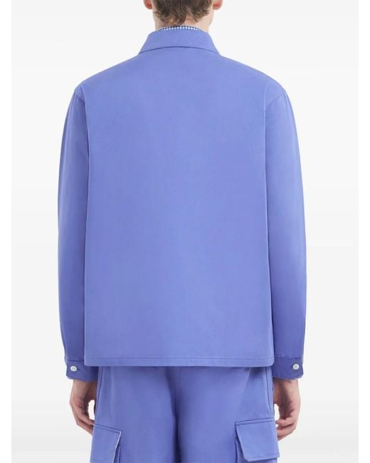 Marni Blue Logo-Embroidered Cotton Shirt Jacket for men