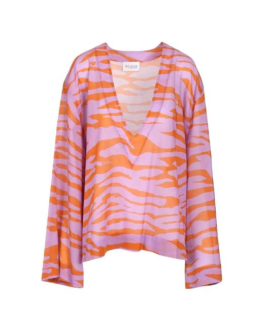 The Attico White Animalier-Print V-Neck Blouse