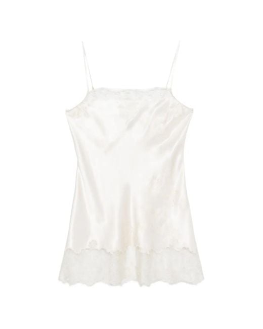 Carine Gilson White Lace-Detail Silk Slip Dress