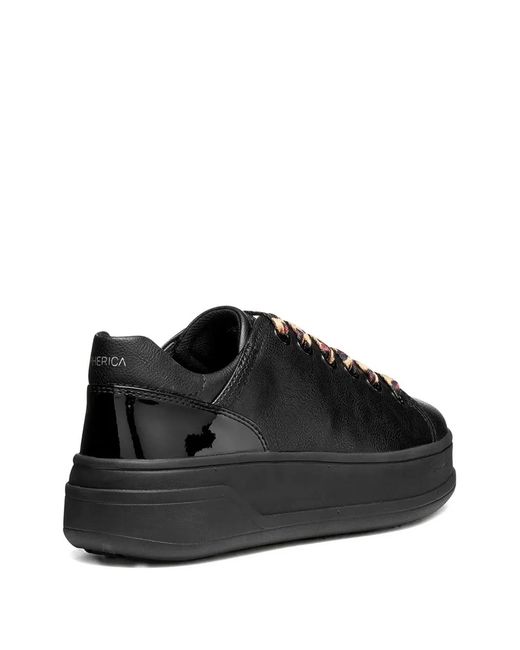 Geox Black Leopard-Laces Leather Sneakers