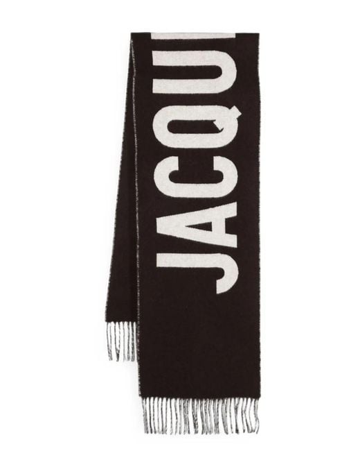 Jacquemus Black Logo-Intarsia Fringed Scarf for men