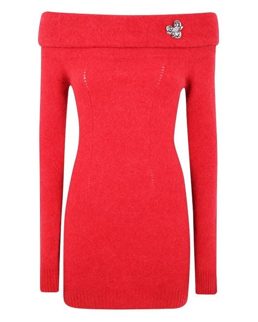 Blumarine フローラル オフショルダードレス Red
