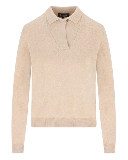 Loro Piana Natural Knitted Polo Top