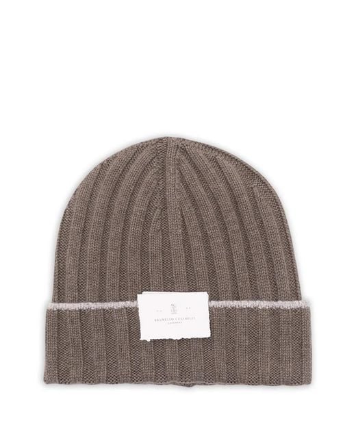 Brunello Cucinelli Brown Cashmere Beanie for men