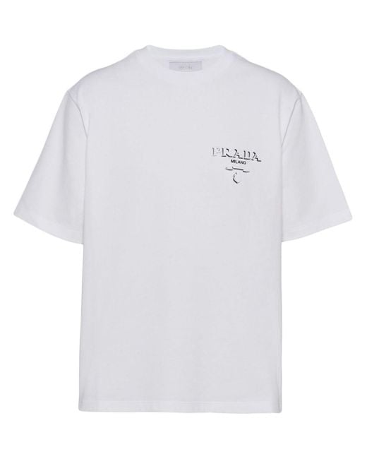 Camiseta con logo en relieve Prada de hombre de color White