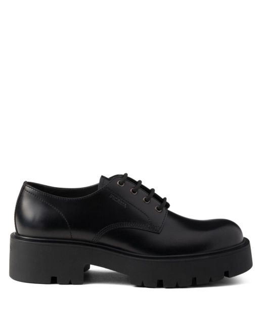Prada Chunky Sole Leather Derby Shoes in Black for Men Lyst UK