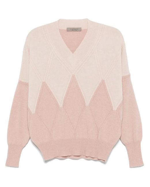 D.exterior Pink Argyle-Check Sweater