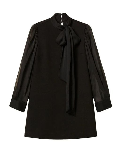 Twinset Black Bow-Neck Sheer-Sleeve Mini Dress