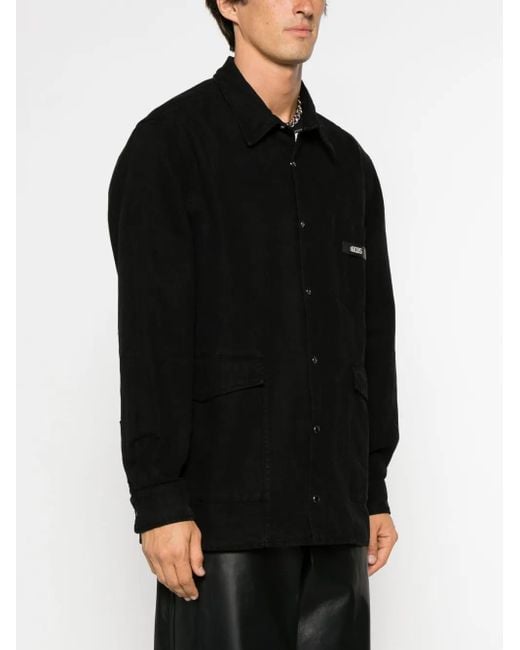 Gcds Black Logo-Patch Cotton Shirt for men