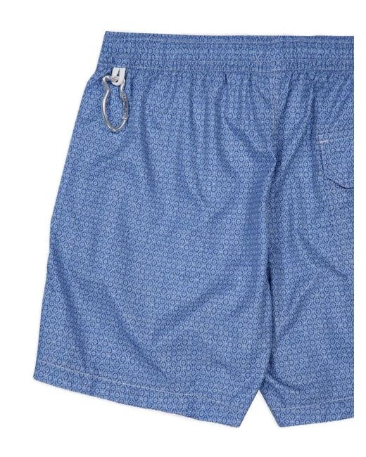 Fedeli Blue Madeira Patterned Swim Shorts for men