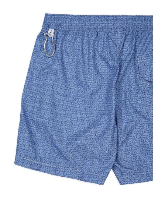 Fedeli Blue Madeira Patterned Swim Shorts for men