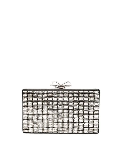 Self-Portrait Gray Bow-Embellished Crystal-Embellished Clutch Bag