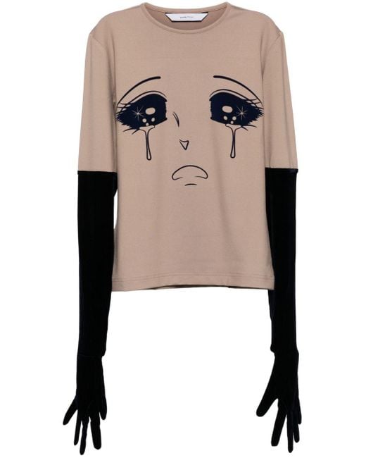Pushbutton Black Crying Girl Velvet Glove Top