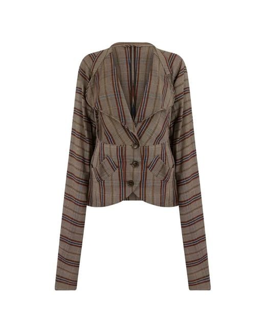 Vivienne Westwood Brown Appetizer Check-Pattern Button-Up Blazer