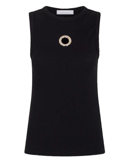 Rabanne Black Eyelet-Detail Ribbed Tank Top