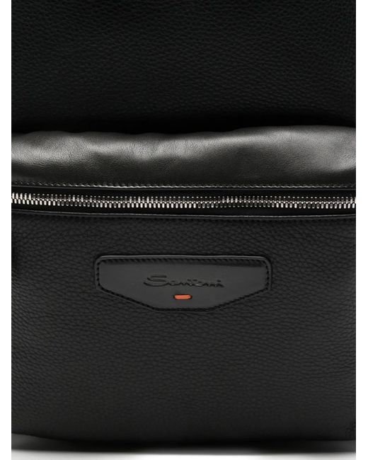 Santoni Black Leather Backpack for men