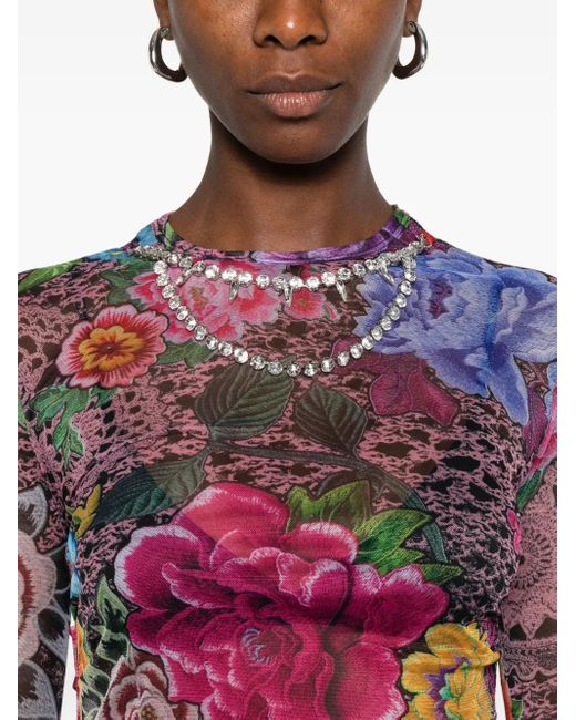 Area Pink Floral-Print Asymmetric Midi Dress