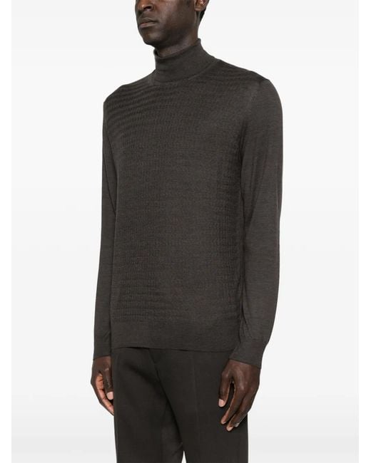 Corneliani Black Roll-Neck Patterned Sweater for men