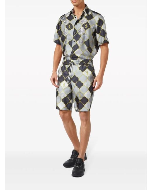 Billionaire Gray Patterned Silk Shorts for men