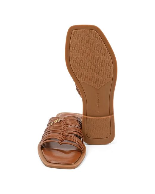 Karl Lagerfeld Brown Strappy Logo-Plaque Sandals