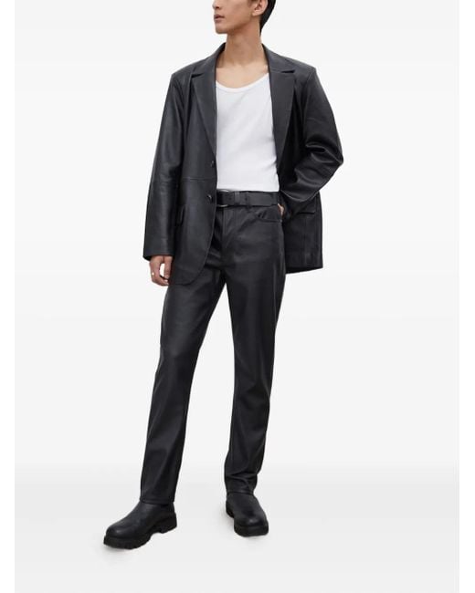 Won Hundred Blue Pockets Logo-Patch Leather Trousers for men