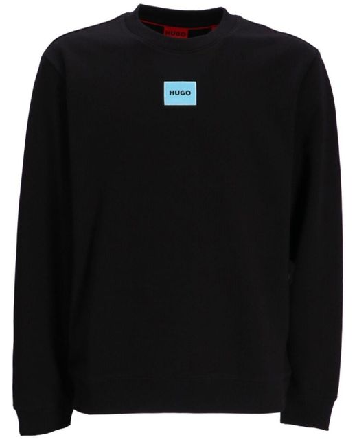 HUGO Black Logo-appliquéd Cotton Sweatshirt for men