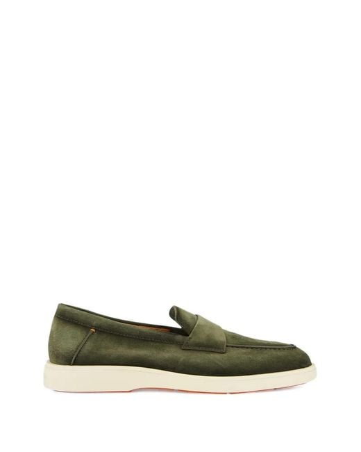 Santoni Green Penny-Detail Suede Loafers for men