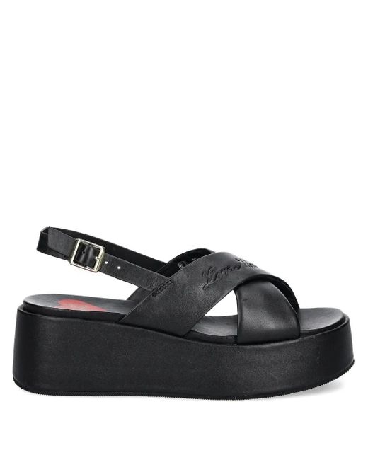 Love Moschino Black Crossover-Strap Platform Sandals