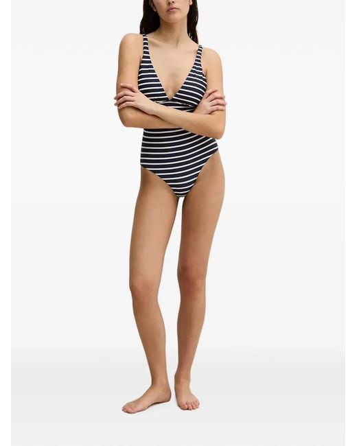 Marc O' Polo Blue Striped V-Neck Swimsuit