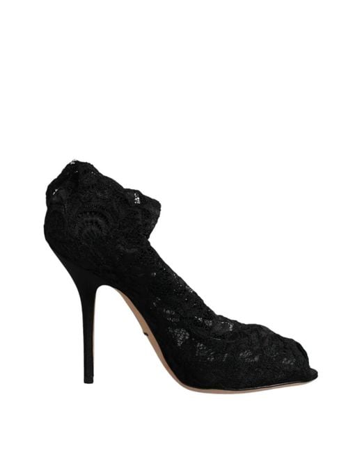 Dolce & Gabbana Black Lace Peep-Toe Ankle Boots