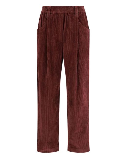 Pantaloni A Coste Con Vita Elasticizzata di Brunello Cucinelli in Red