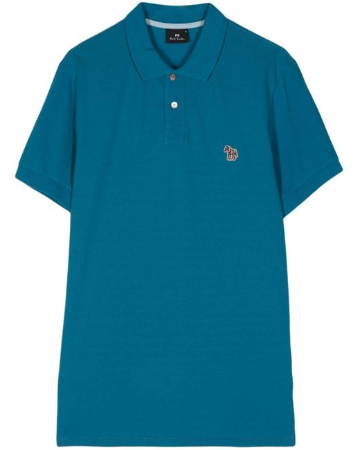 PS by Paul Smith Blue Zebra-embroidered Organic Cotton Polo Shirt for men