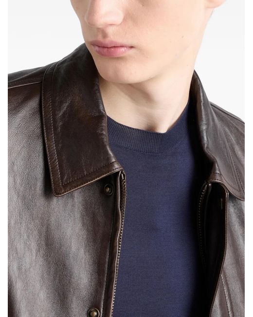 Prada Blue Short-Sleeved Silk Sweater for men