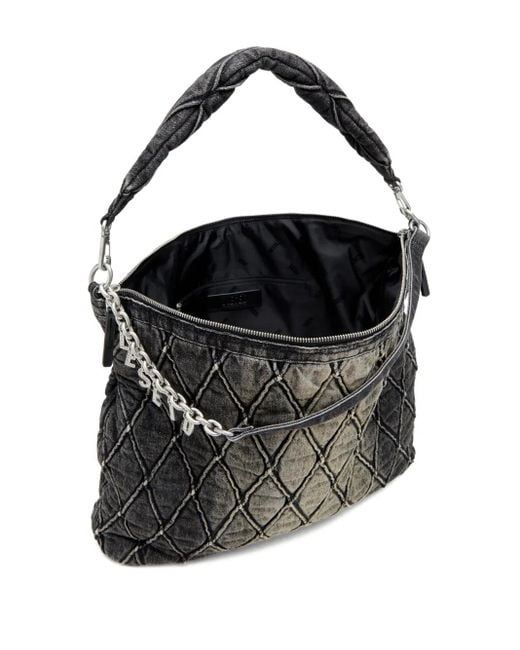 DIESEL Black Charm-D Quilted Chain-Embellished Shoulder Bag