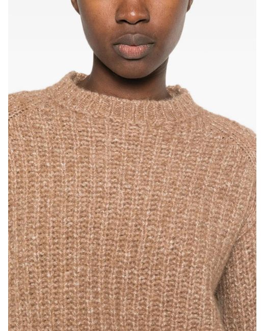 Peserico Natural Ribbed-Knit Raglan-Sleeve Sweater