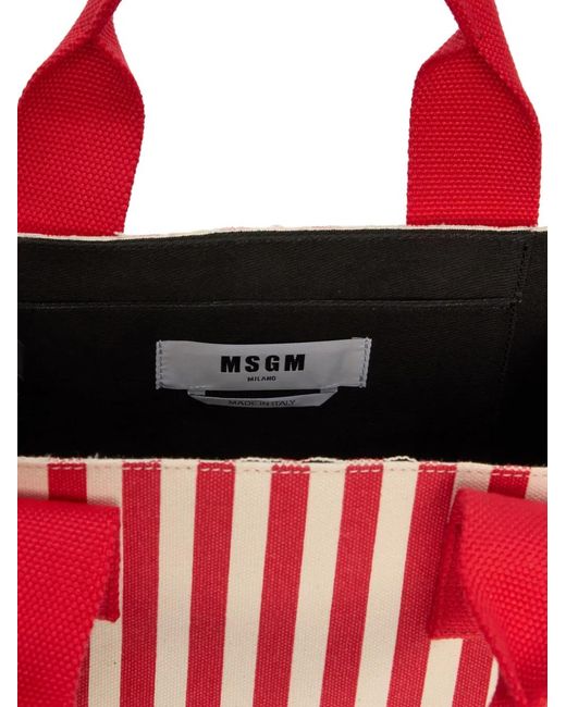 Borsa Tote A Righe di MSGM in Red