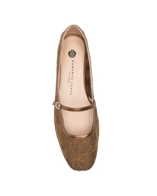 Roberto Festa Brown Tideo Floral-Embroidered Ballet Flats