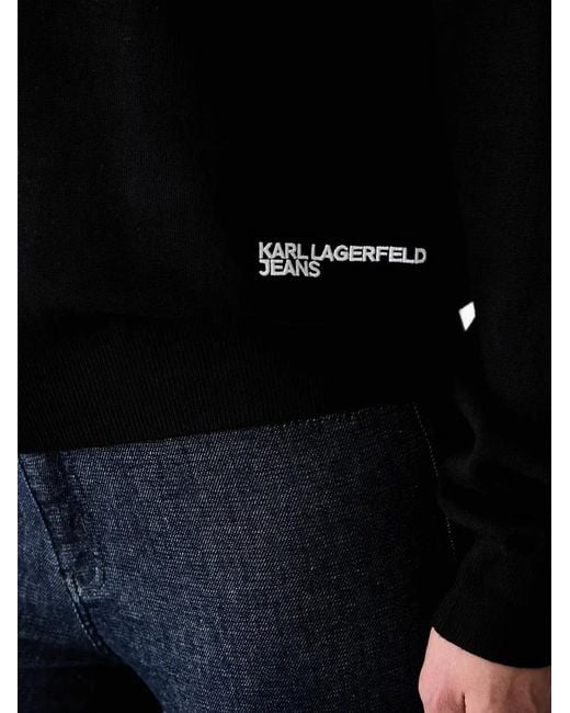 Karl Lagerfeld Black Logo-Embroidered Polo-Collar Sweater
