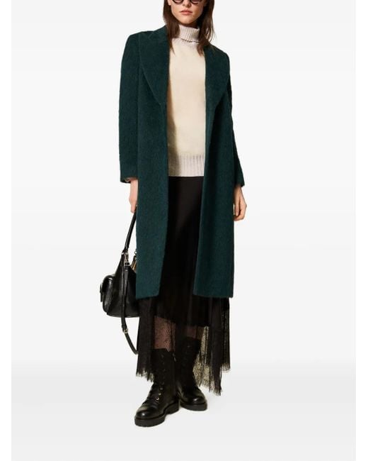 Twinset Green Single-Breasted Wool Coat
