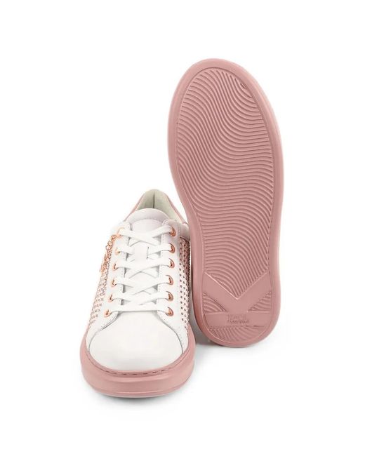 Karl Lagerfeld Pink Crystal-Embellished Leather Sneakers