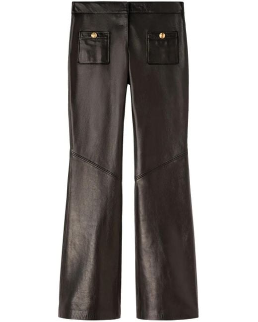 Palm Angels Black Mid-Rise Leather Flared Trousers