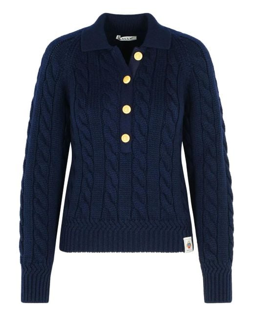 Bally Blue Cable-Knit Ribbed-Collar Sweater