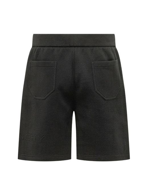 Givenchy Black Herringbone-Pattern Logo-Embroidered Shorts for men