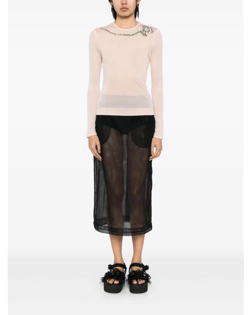 Simone Rocha Pink Carnation-Embellished Mesh Top