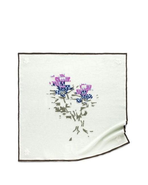 Barrie White Cashmere Scarf With Thistle Motif